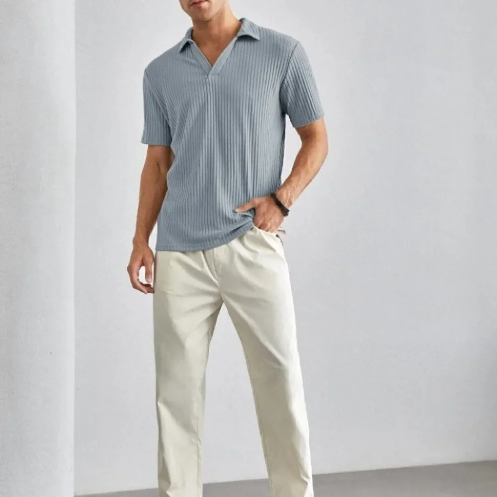 Baby Blue Mens Ribbed Knit Tee - Picture 3 of 4